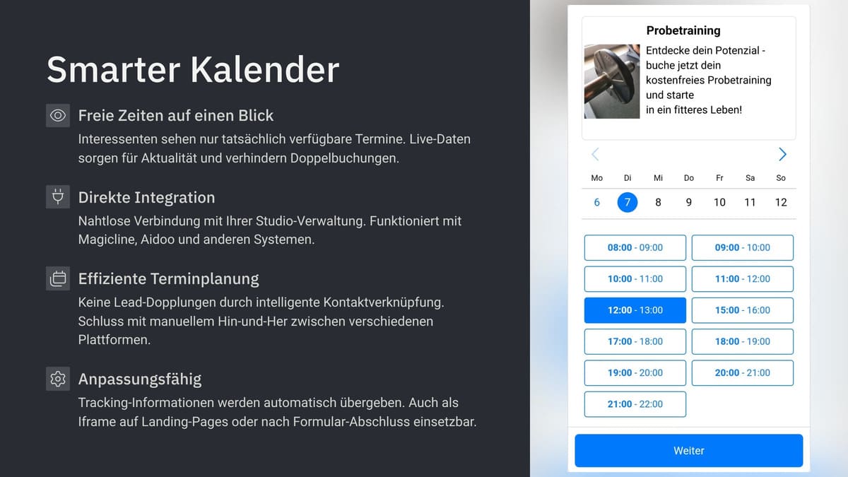 Smarter Kalender von 360°CHAT für Terminbuchung und Terminlogik im Fitnessstudio